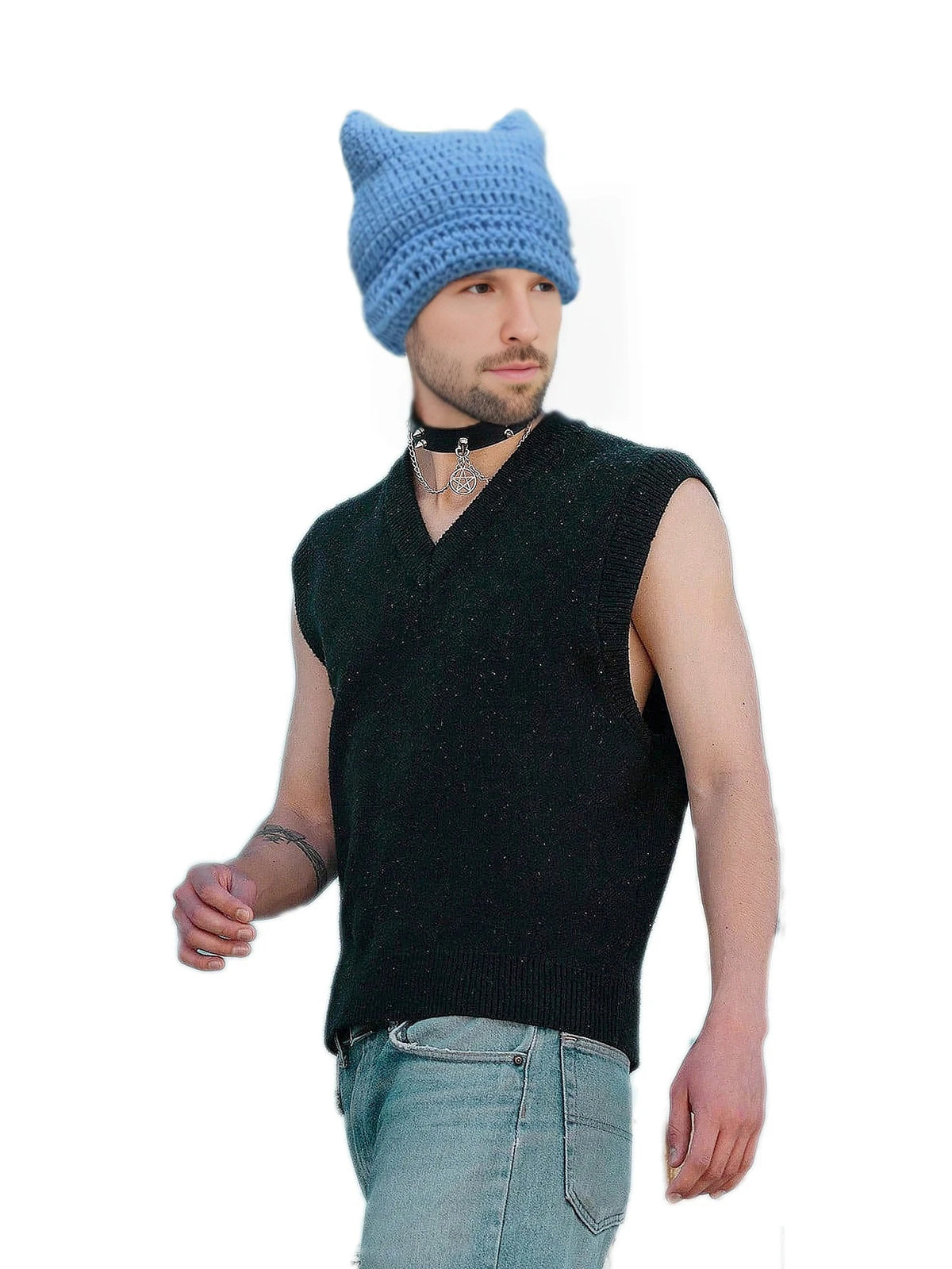 Striped Cat Ear Crochet Beanie