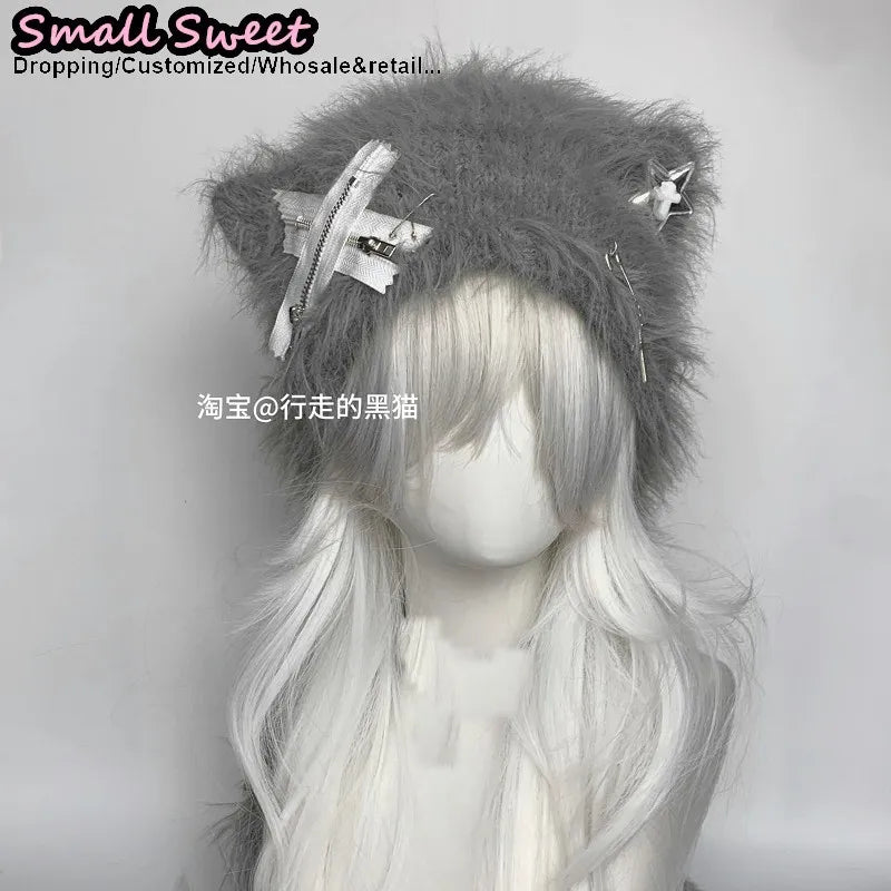 Fuzzy Bear Ear Hat with Pins & Charms