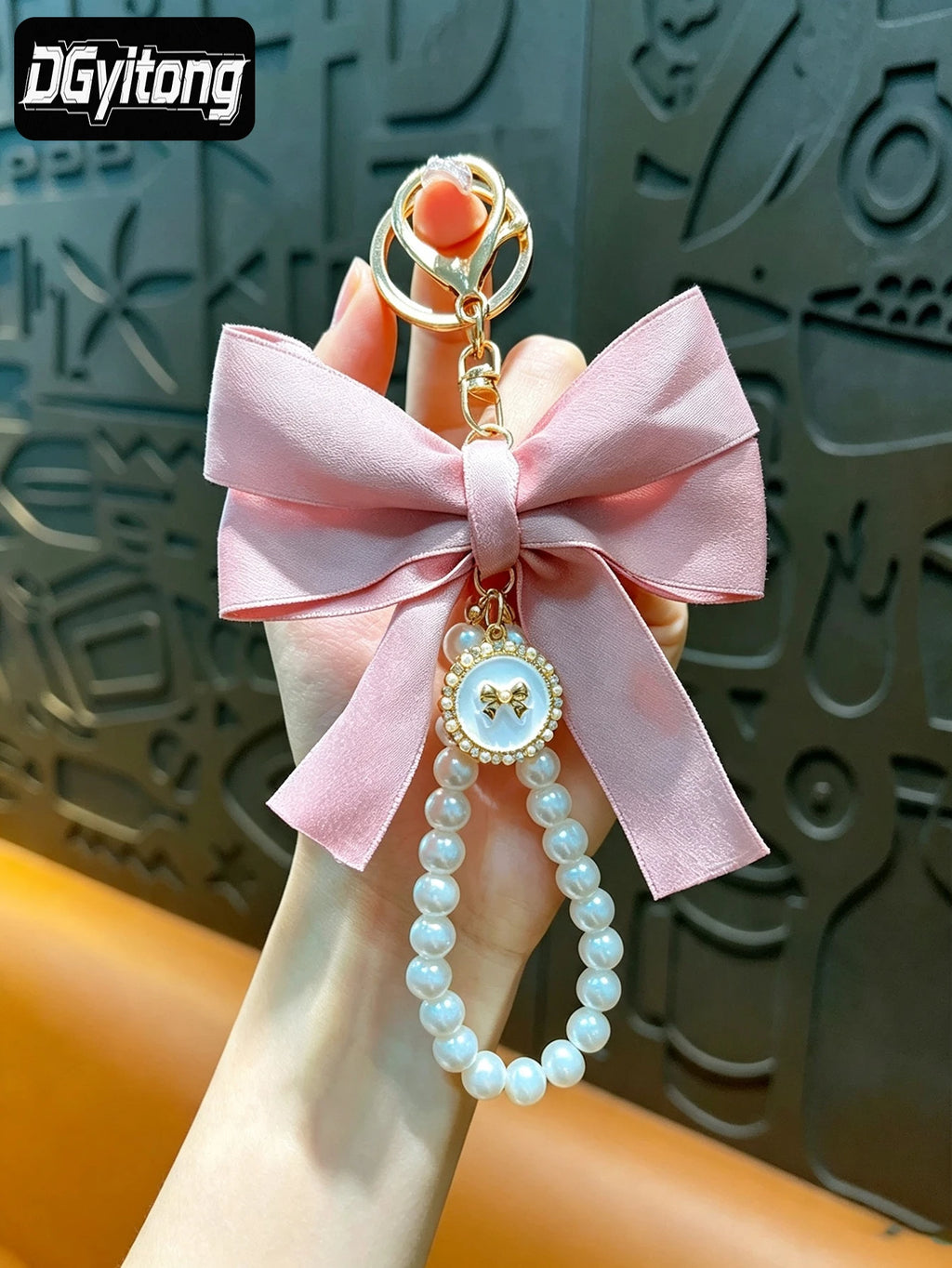 Pearl & Satin Bow Charm Keychain