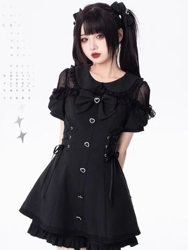 Bow Lace Heart Button Lolita Dress