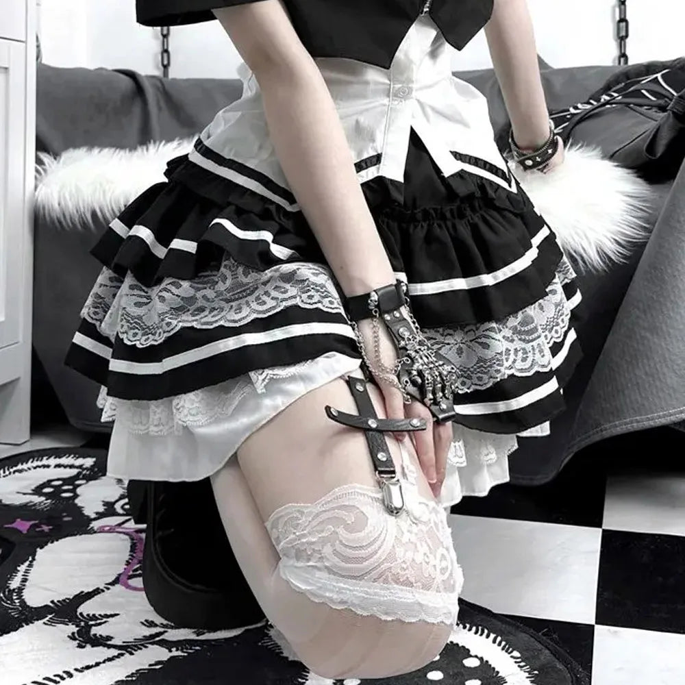 Striped Lace Tiered Cake Skirt