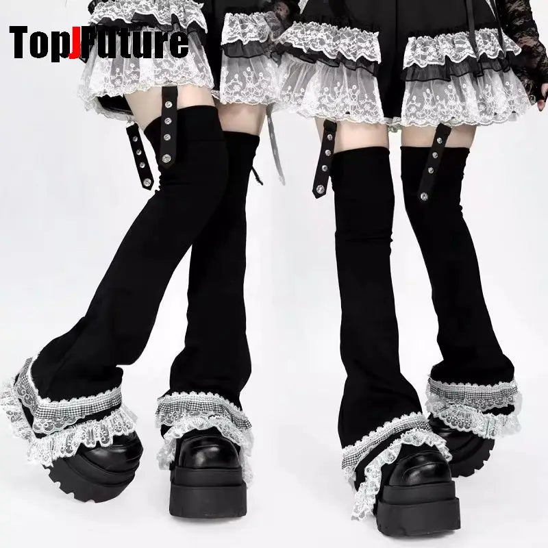 Lace Ruffle Leg Warmers with Suspender Straps