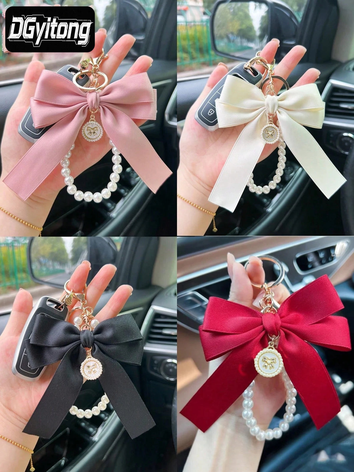 Pearl & Satin Bow Charm Keychain