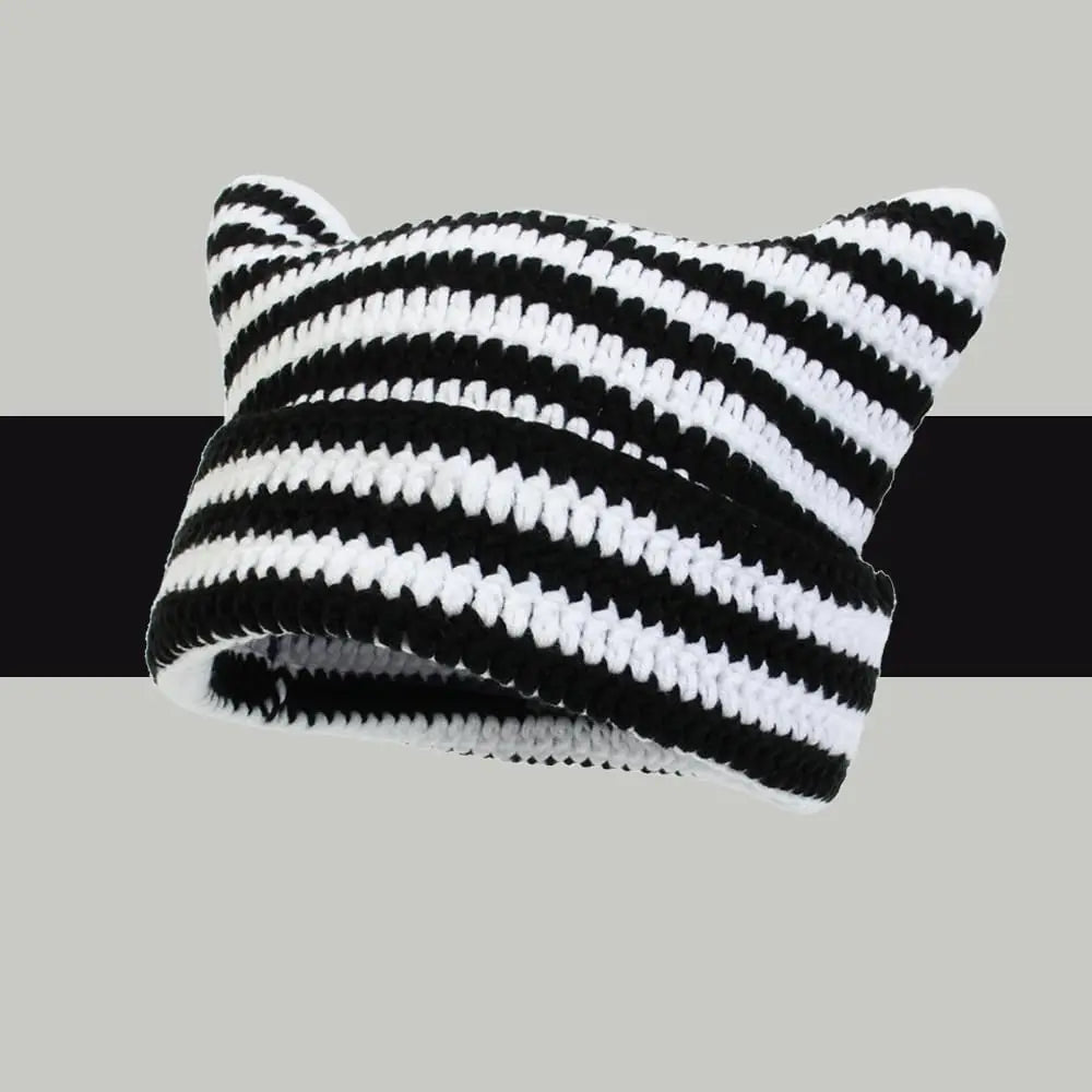 Striped Cat Ear Crochet Beanie