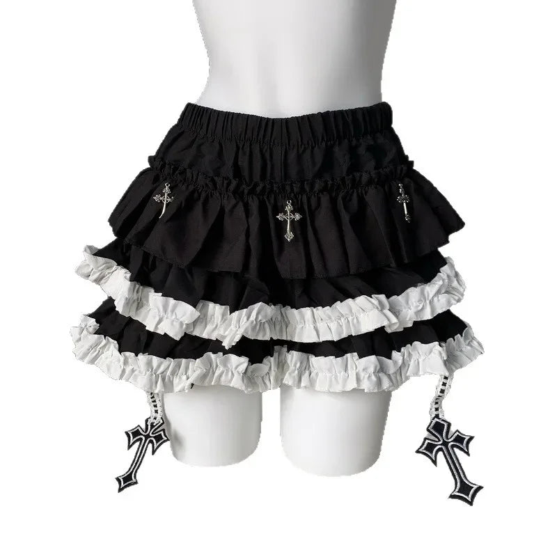 Lace Ruffle Bloomer Skirt with Cross Charms