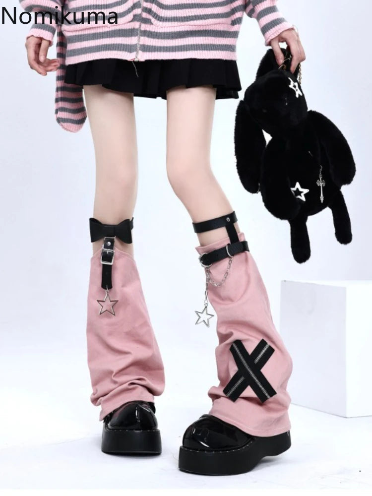Bow Buckle Flare Leg Warmers with Star Charm
