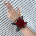 New Fashion Gothic Ruffle Lace Red Rose Wristbands Lolita Charm Bracelets Flower Mesh Hand Ornaments Lace Wristbands Accessories