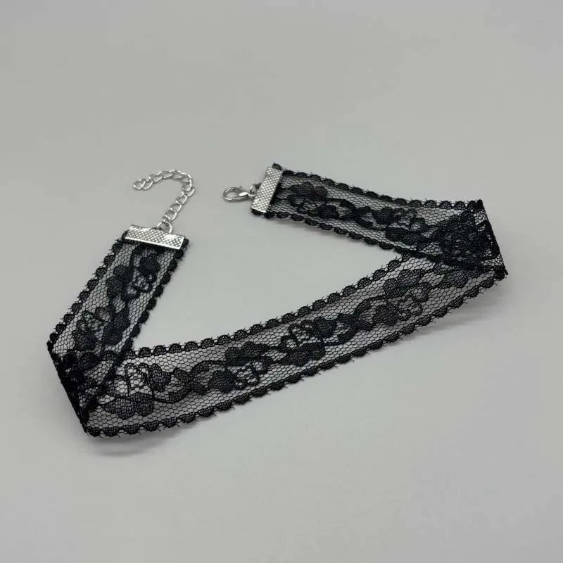 Short Black & White Lace Choker