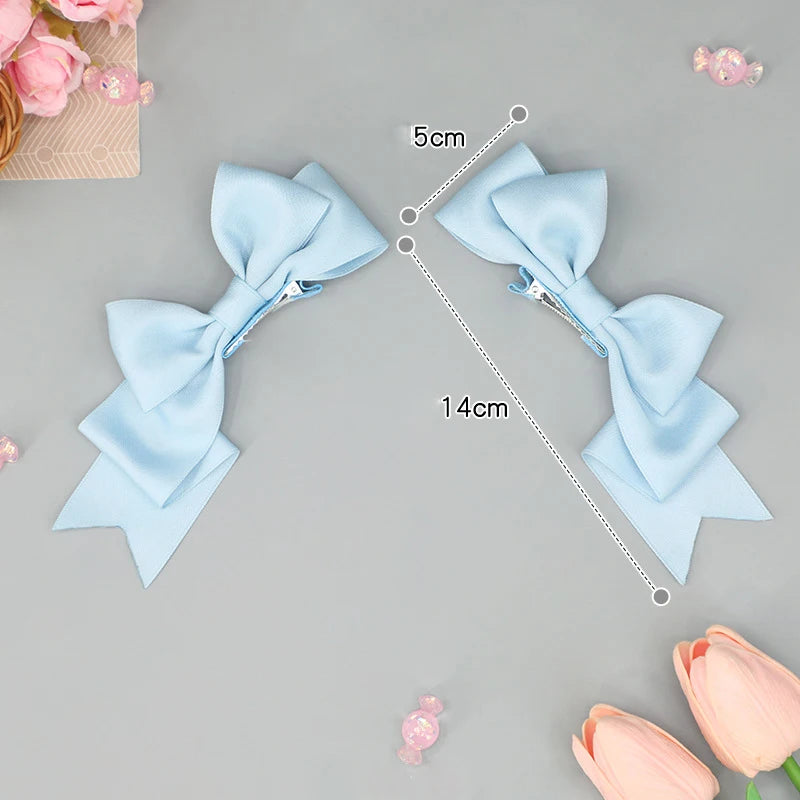 Satin Bow Hair Clips (Pair, Multi-Colour)