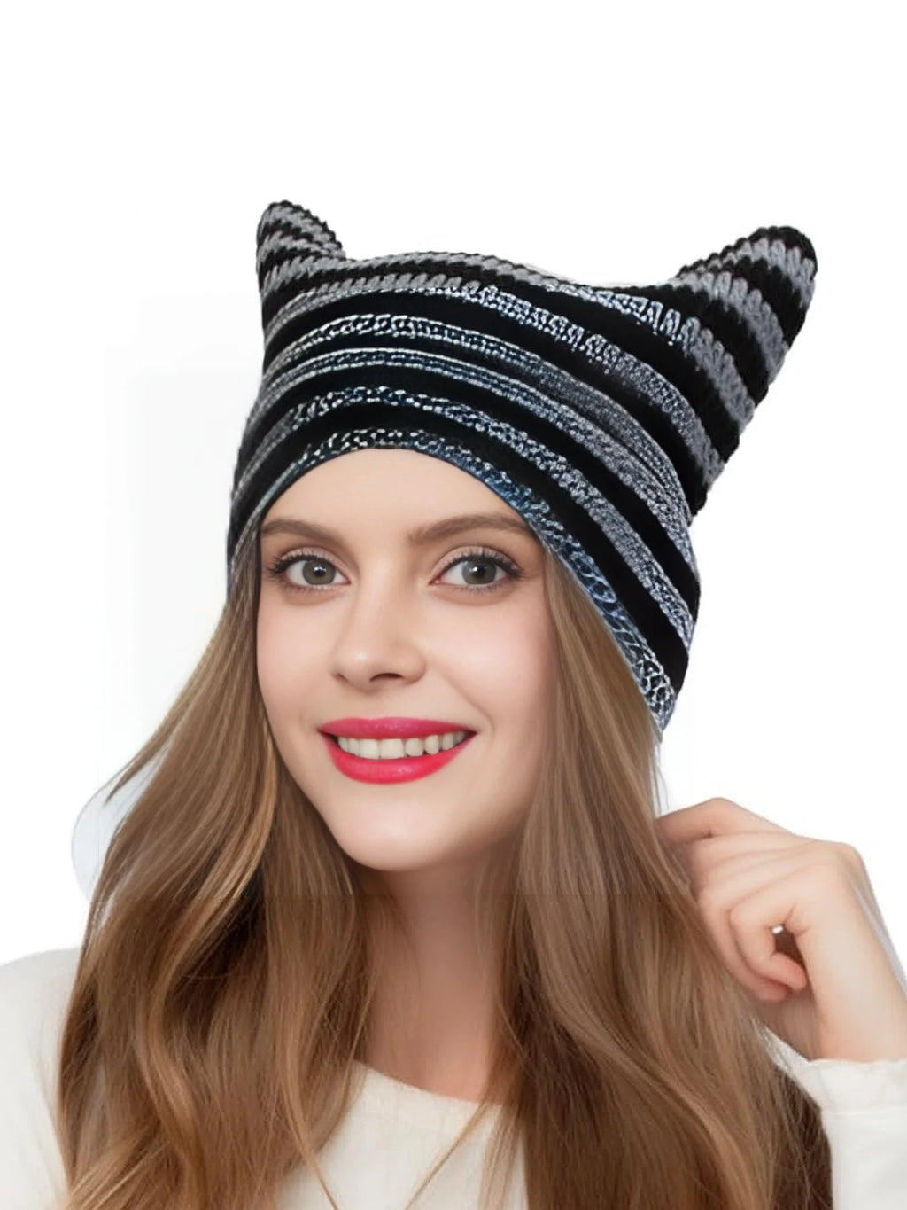 Striped Cat Ear Crochet Beanie