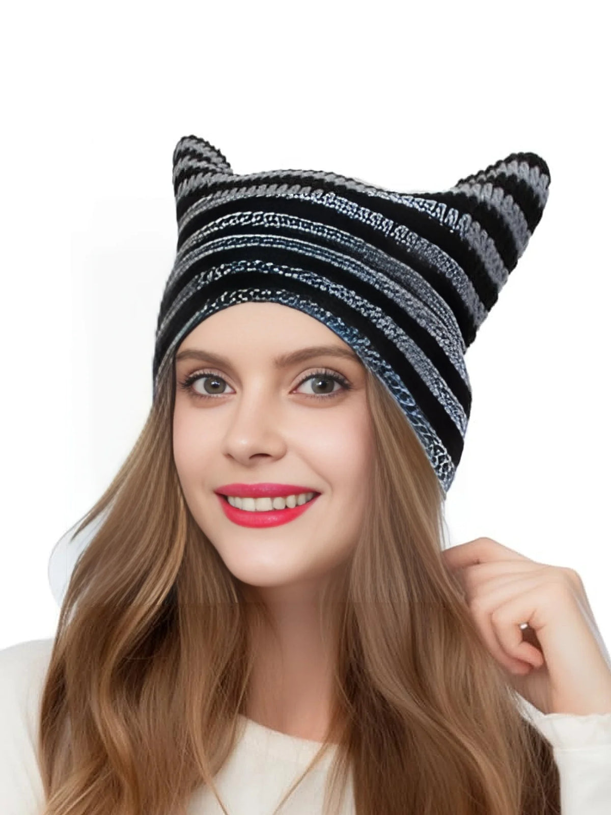Striped Cat Ear Crochet Beanie