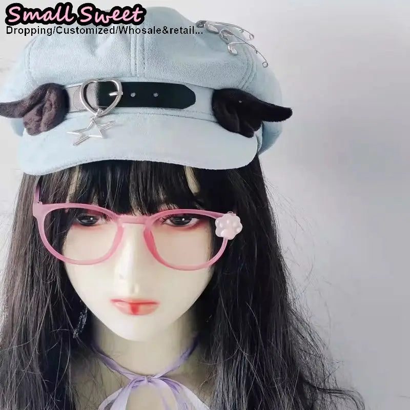 Bunny Ear Suede Beret with Belt & Star Charm