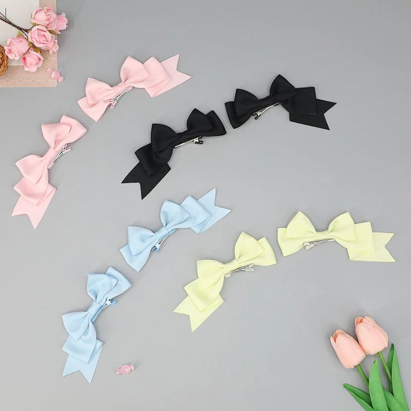 Satin Bow Hair Clips (Pair, Multi-Colour)
