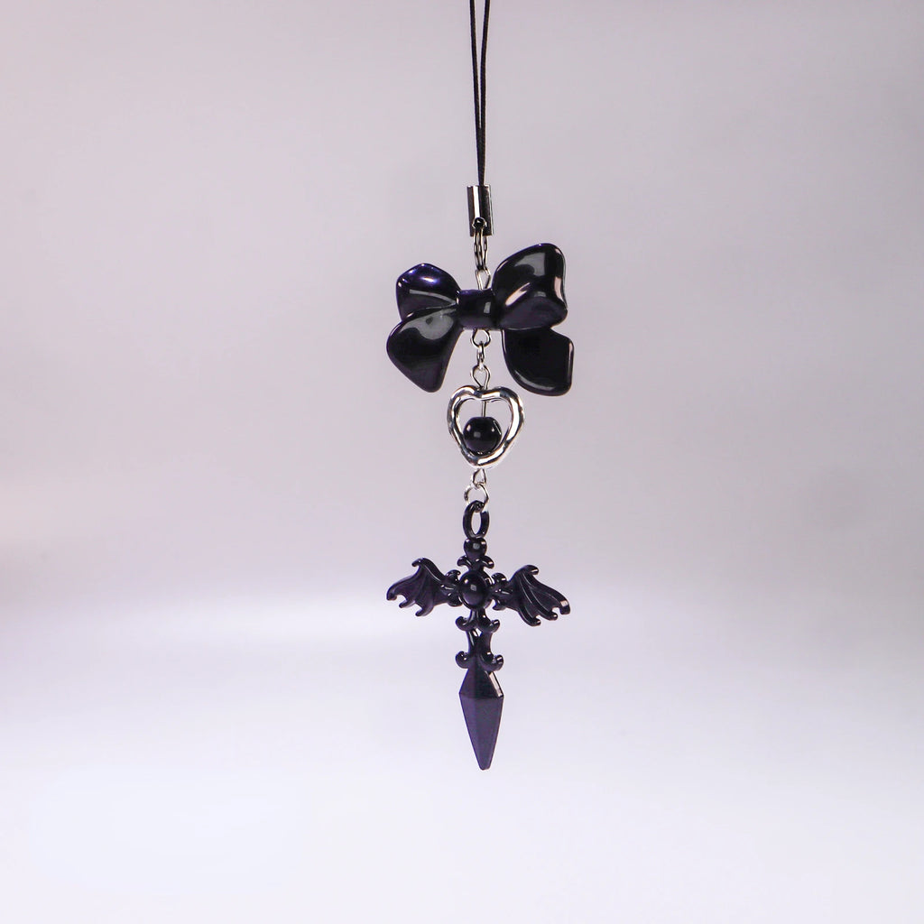 Y2K Phone Charm Strap Dark Gothic Angel Cross Pendant Cellphone Lanyard Sweet Cool Girl Keychain for IPhone Keycord