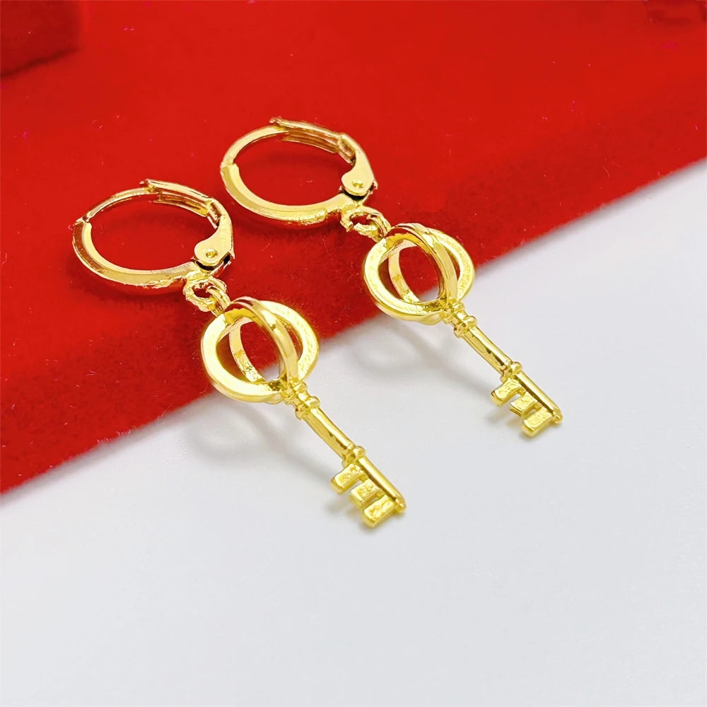 Heart Cross Key Drop Earrings (Stainless Steel)