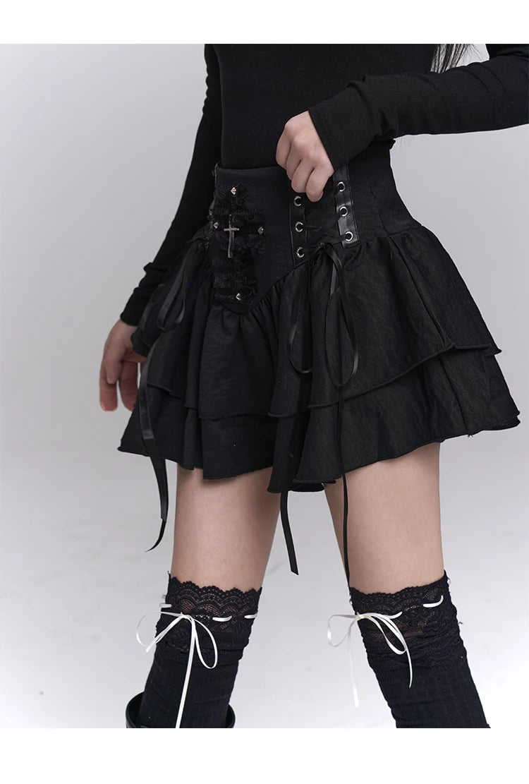 Cross Patchwork Mini Skirt - Skirts detail view 3 | Cute Splikes