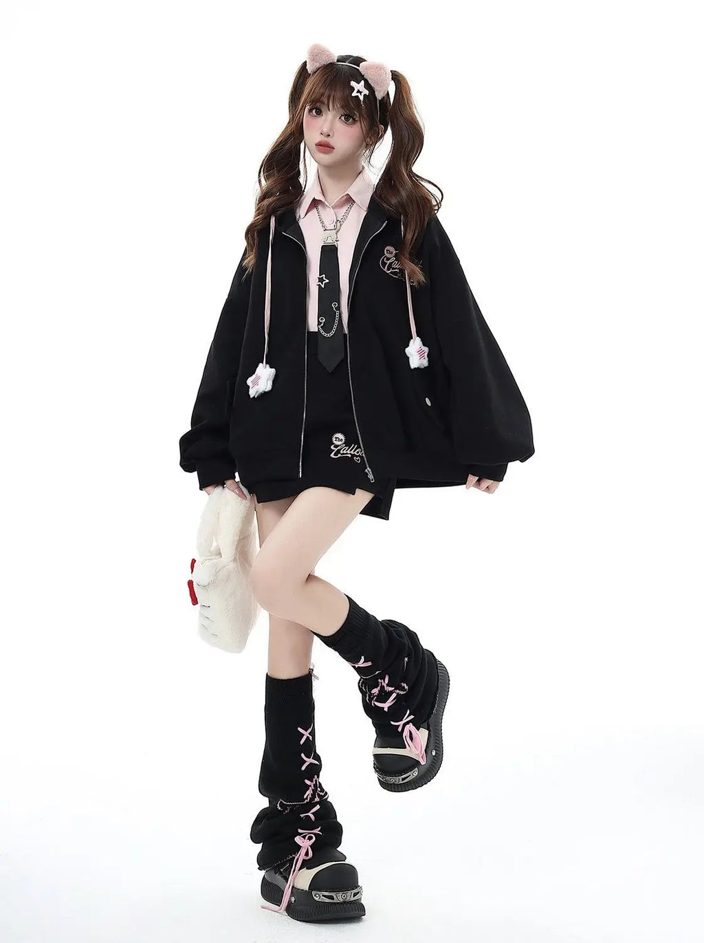 Star Knit Flare Leg Warmers with Bows
