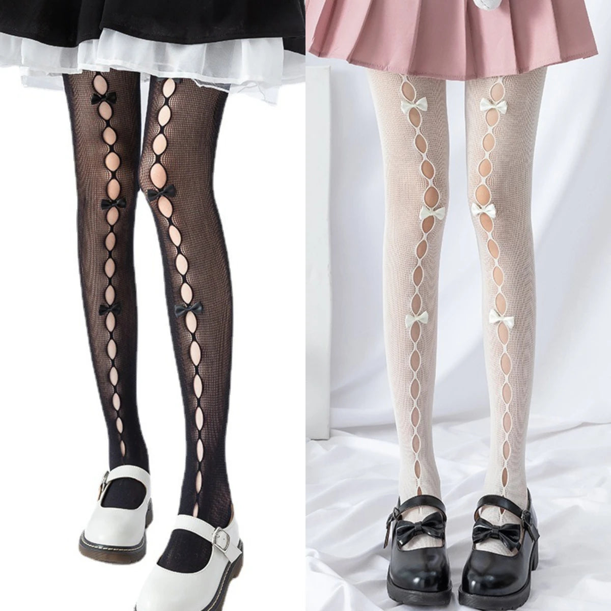 Bow Cut-Out Fishnet Tights