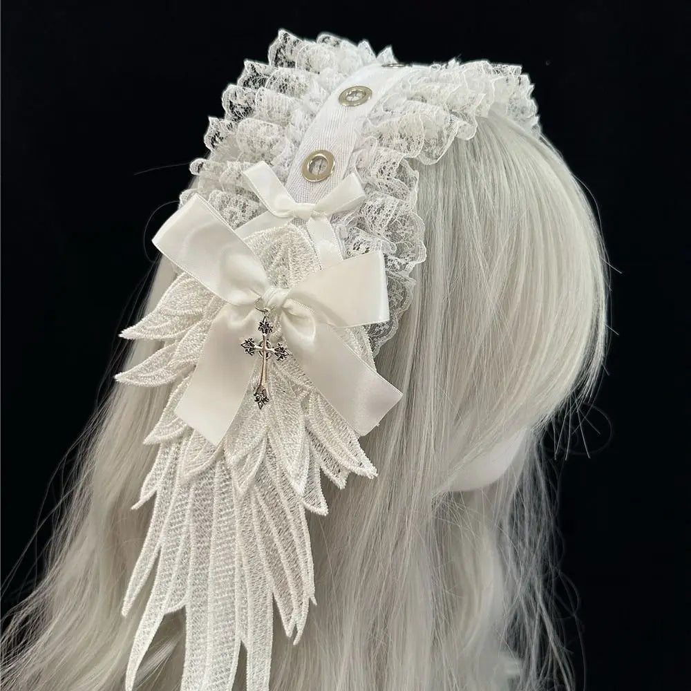New Lolita Cat Ears Headband Bow Lace Head Wrap Cosplay Headdress Hair Accessories