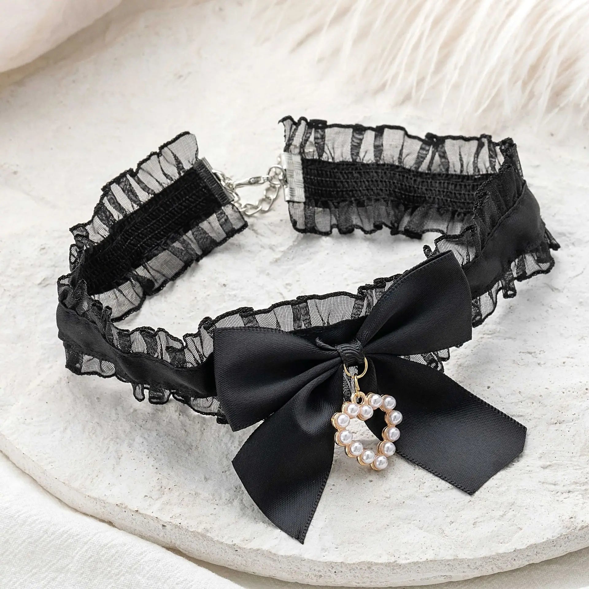 Lace Heart Bow Choker Necklace