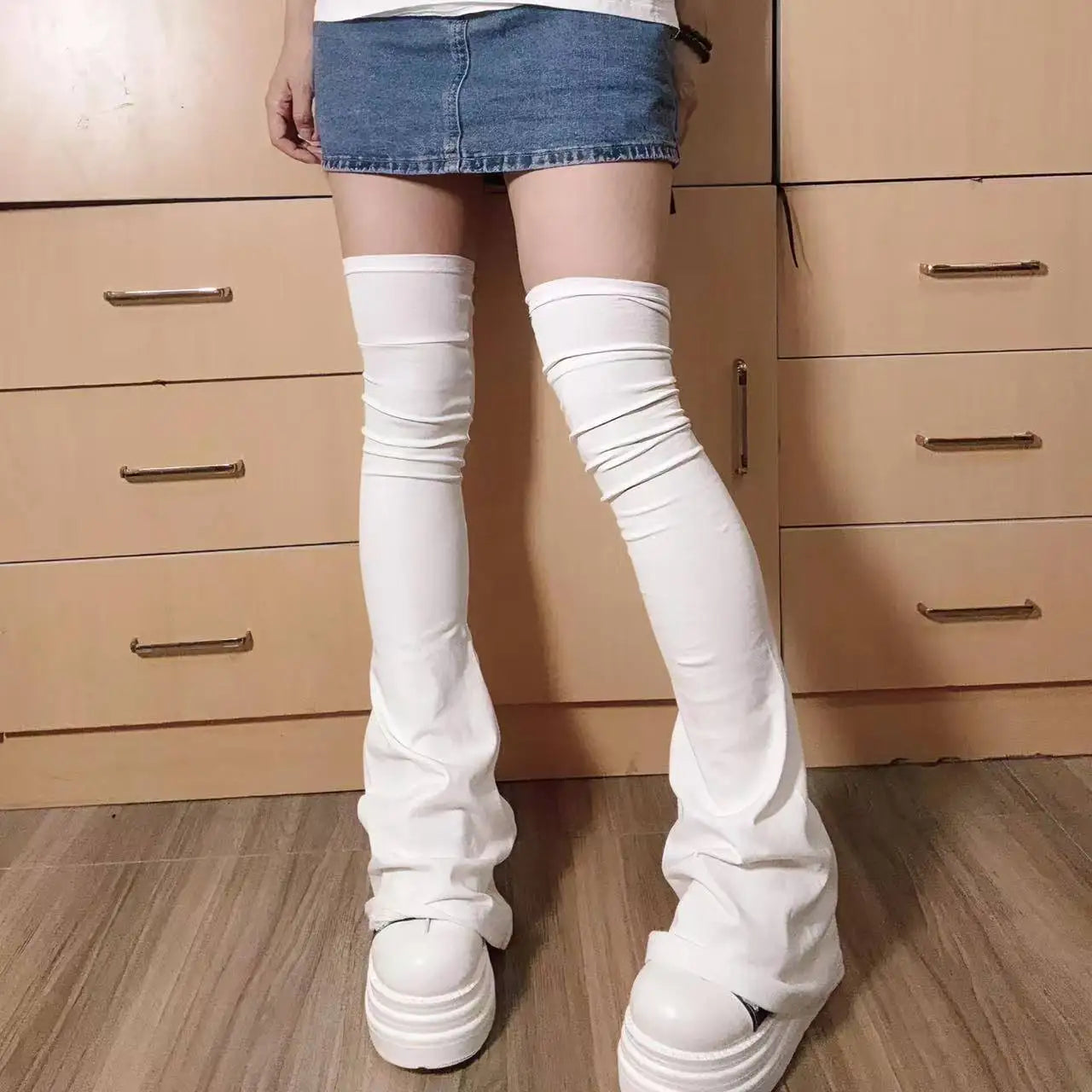 Lace Flare Leg Warmers with Cross Studs