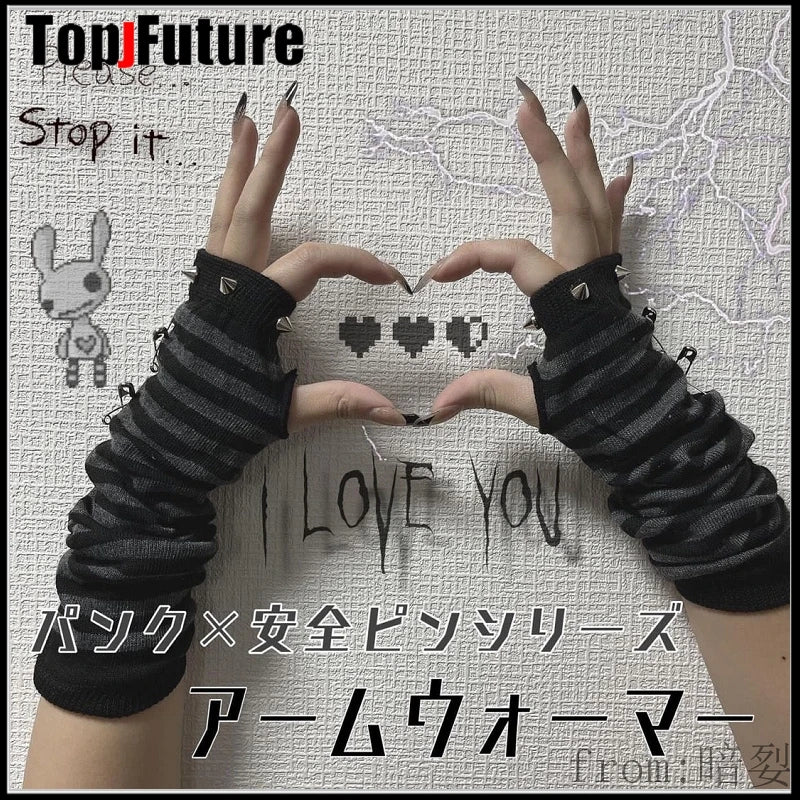 Striped Fingerless Arm Warmers - Gloves & Arm Warmers detail view 2 | Cute Splikes