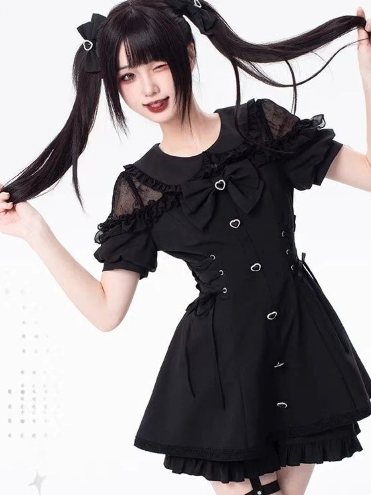 Bow Lace Heart Button Lolita Dress