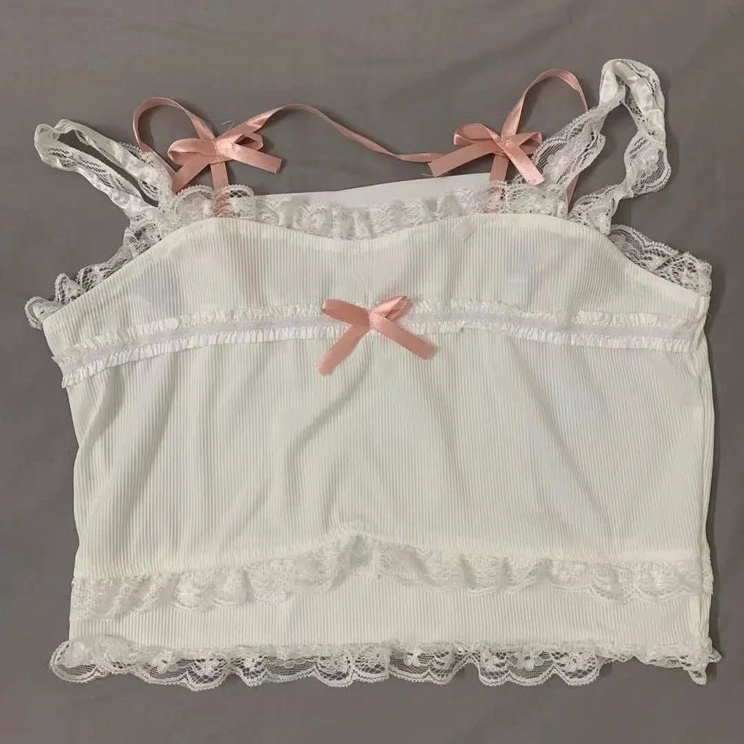 Pink Lace Trim Bow Camisole