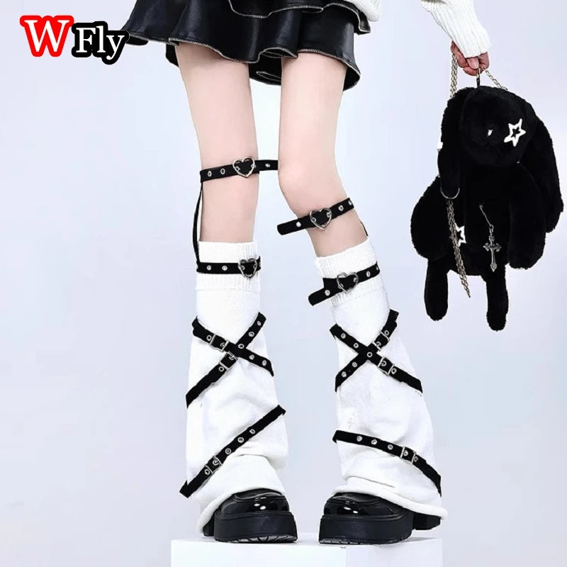 Heart Buckle Harness Knit Leg Warmers