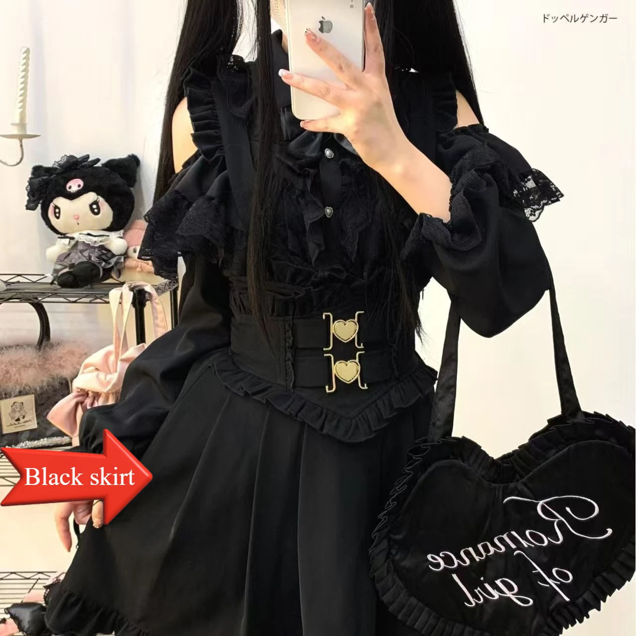 Lolita Pinafore Suspender Skirt with Heart Bow