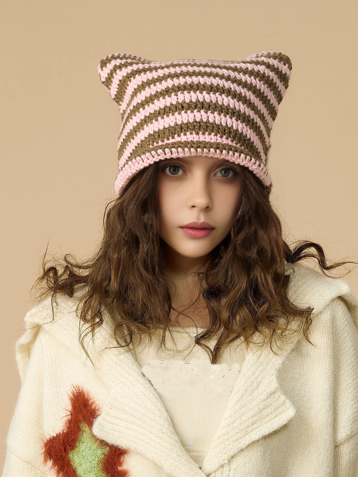 Striped Cat Ear Crochet Beanie