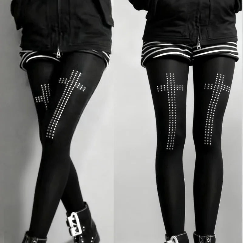 Rhinestone Cross Sheer Tights