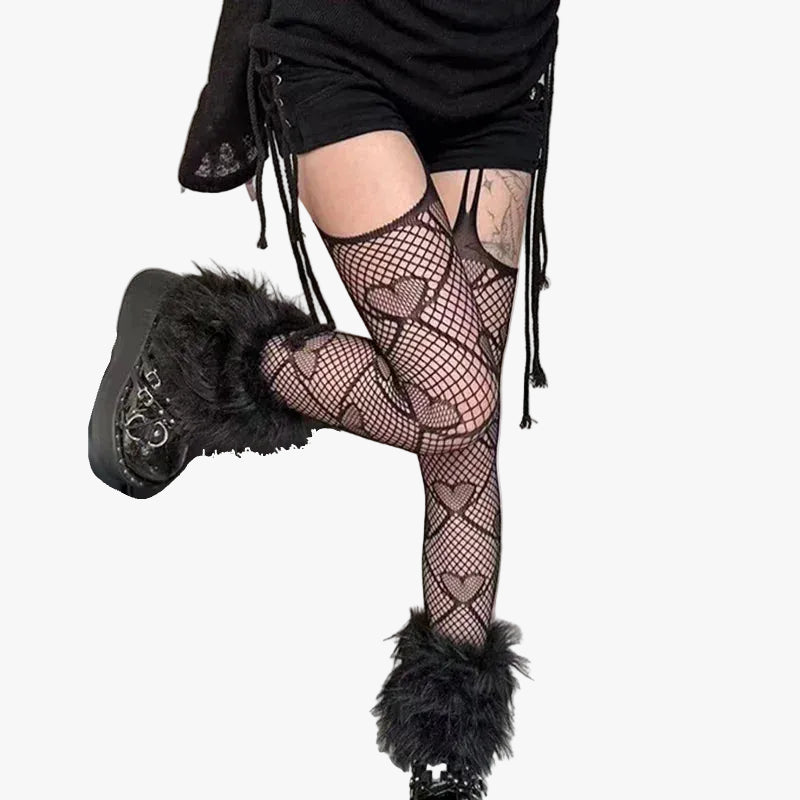 Heart Pattern Fishnet Tights