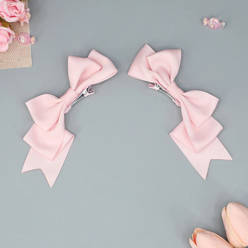 Satin Bow Hair Clips (Pair, Multi-Colour)