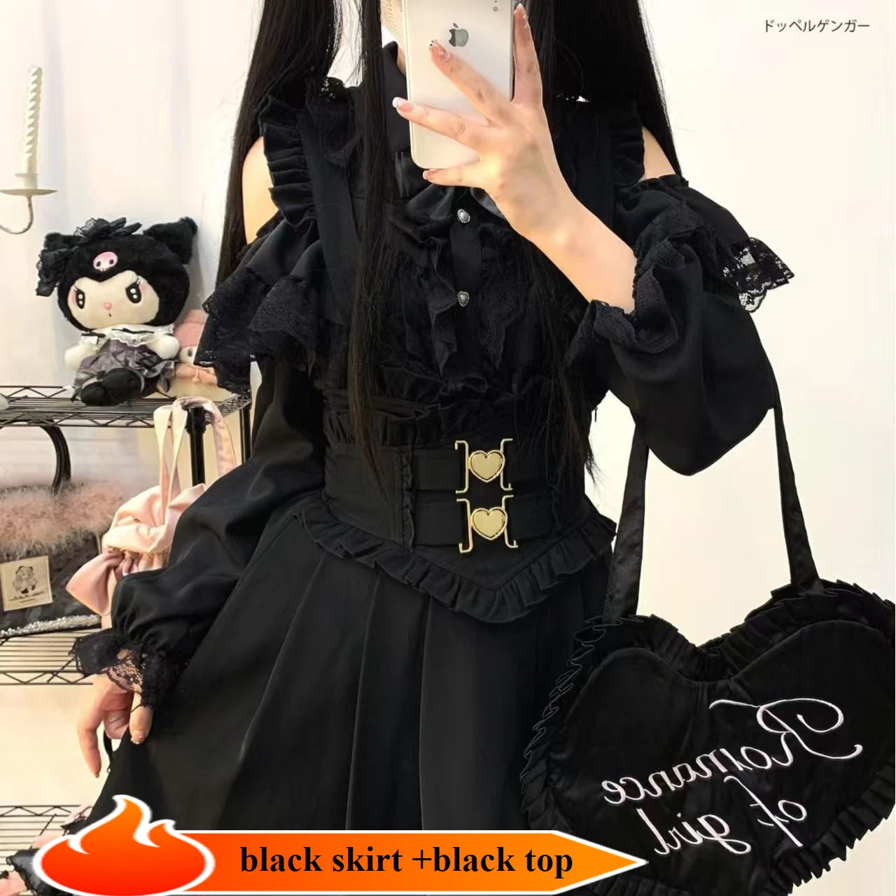 Lolita Pinafore Suspender Skirt with Heart Bow