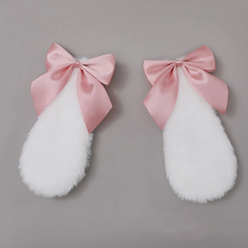 Fluffy Bunny Ear Hair Clips with Bow (Pair)