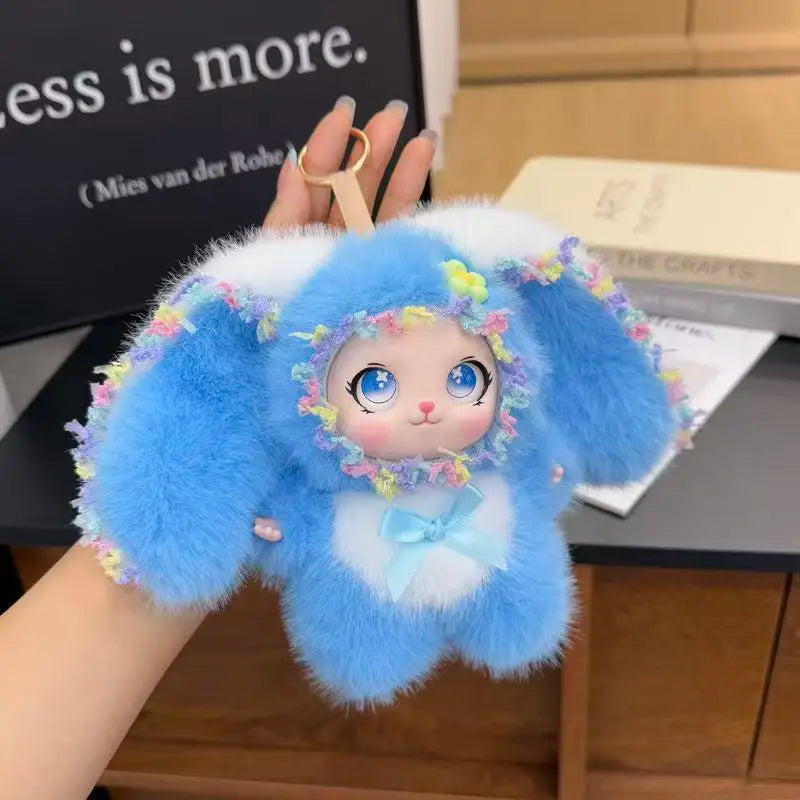 Fluffy Bunny Flower Crown Plush Keychain