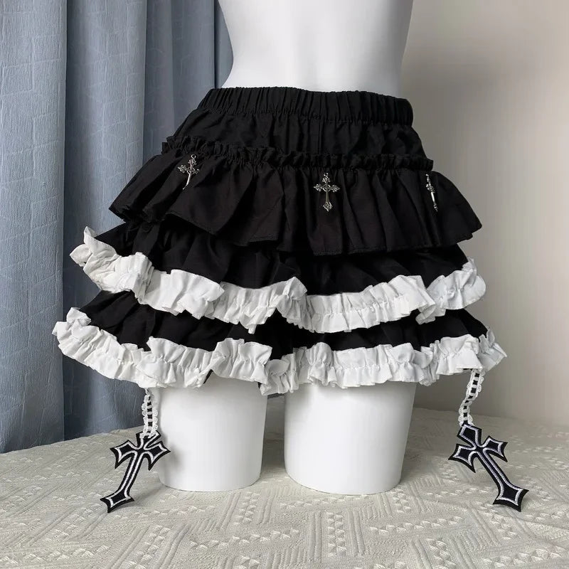 Lace Ruffle Bloomer Skirt with Cross Charms