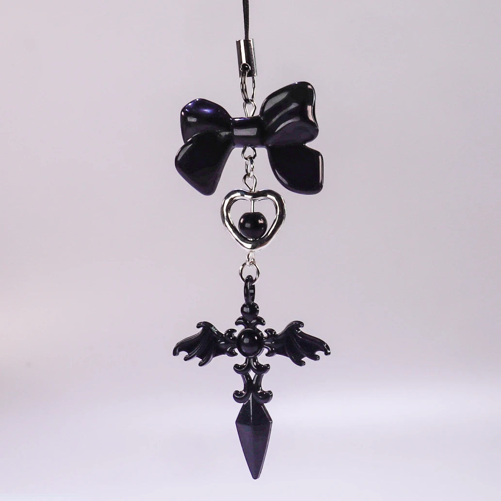 Y2K Phone Charm Strap Dark Gothic Angel Cross Pendant Cellphone Lanyard Sweet Cool Girl Keychain for IPhone Keycord