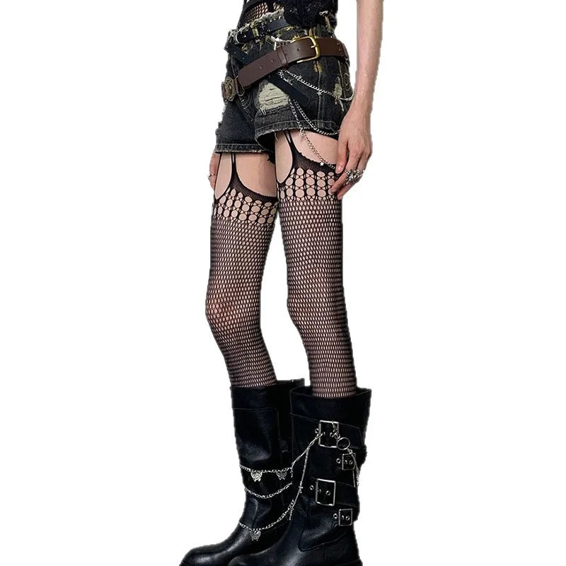 Cut-Out Fishnet Suspender Tights (Garter Look)