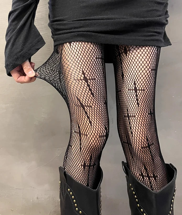 Skull Pattern Fishnet Tights