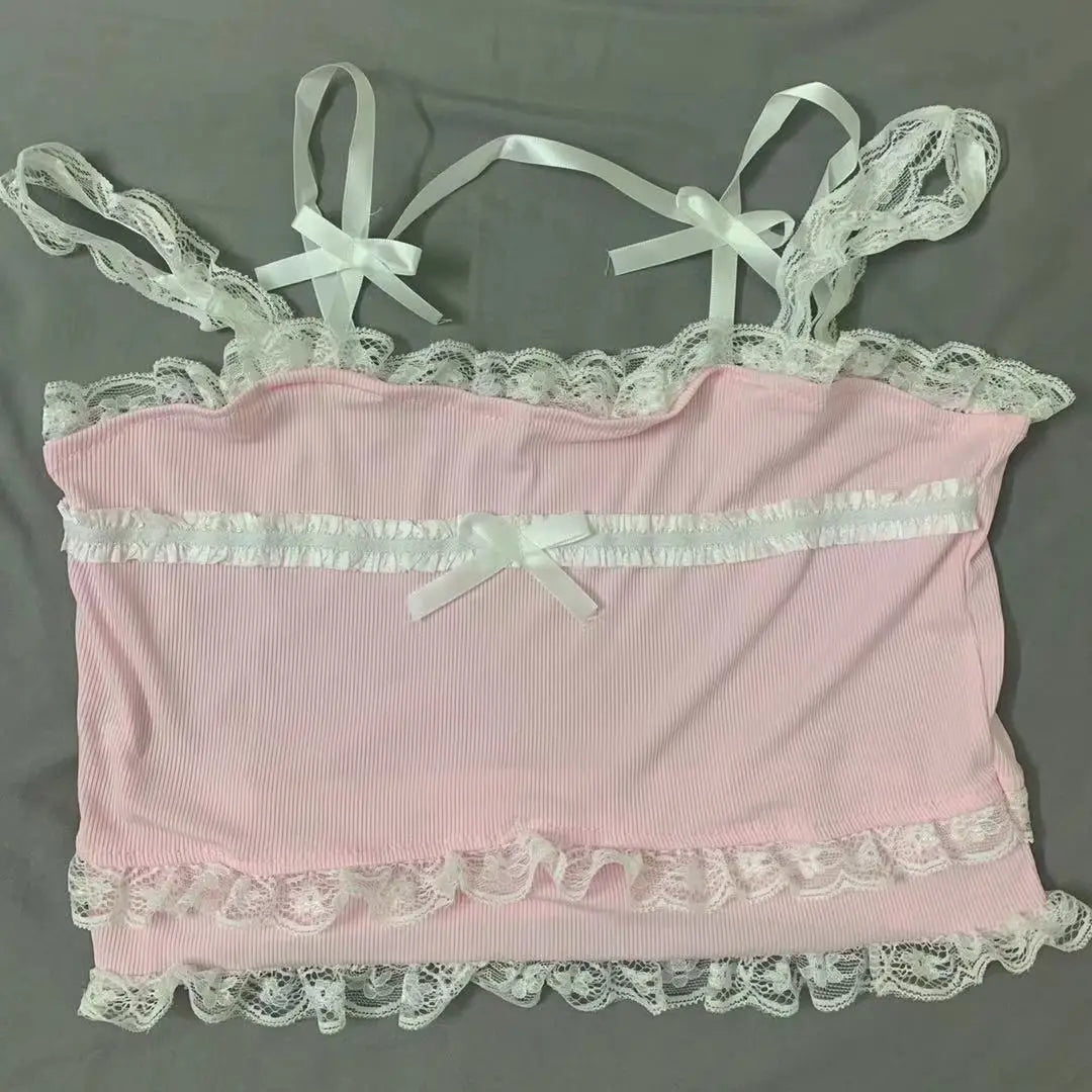 Pink Lace Trim Bow Camisole