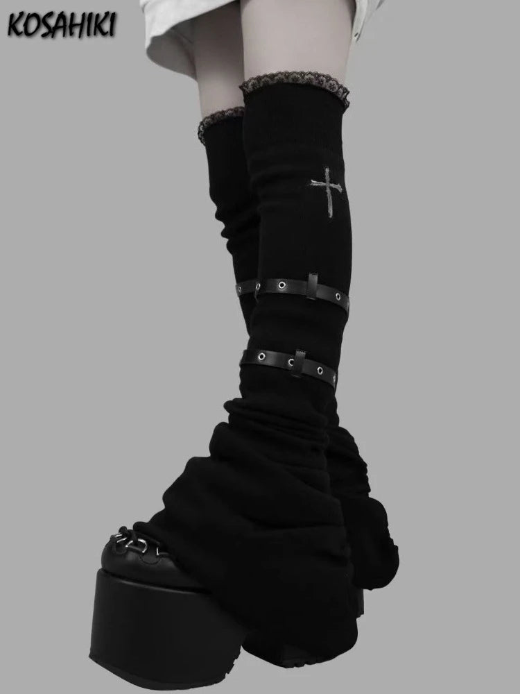 Lace Patchwork Flare Leg Warmers with Cross