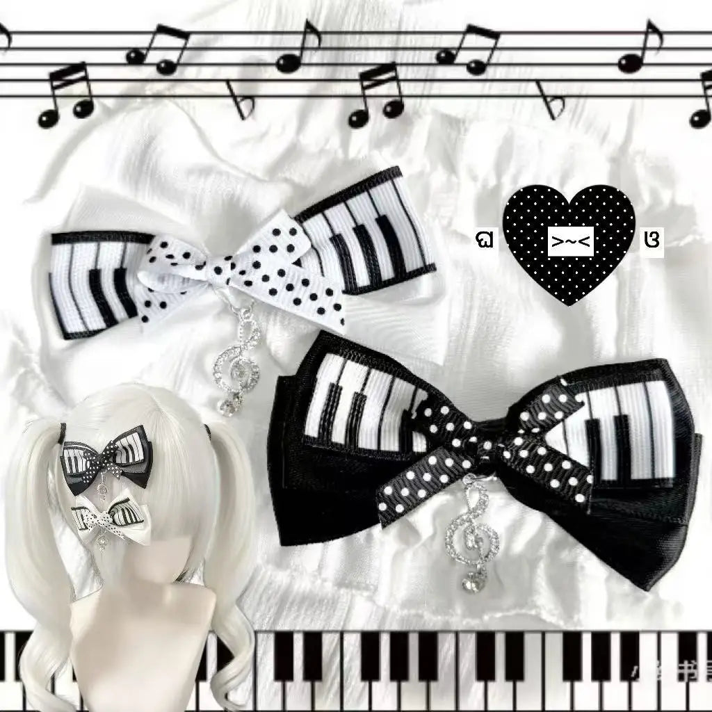 Piano Key Polka Dot Bow Hair Clip
