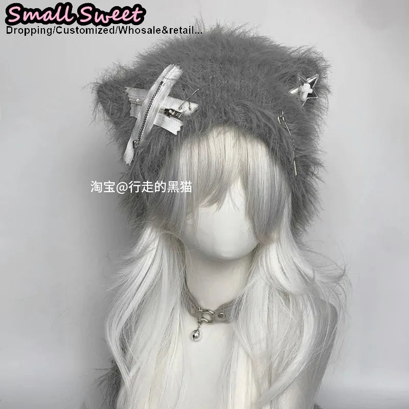 Fuzzy Bear Ear Hat with Pins & Charms