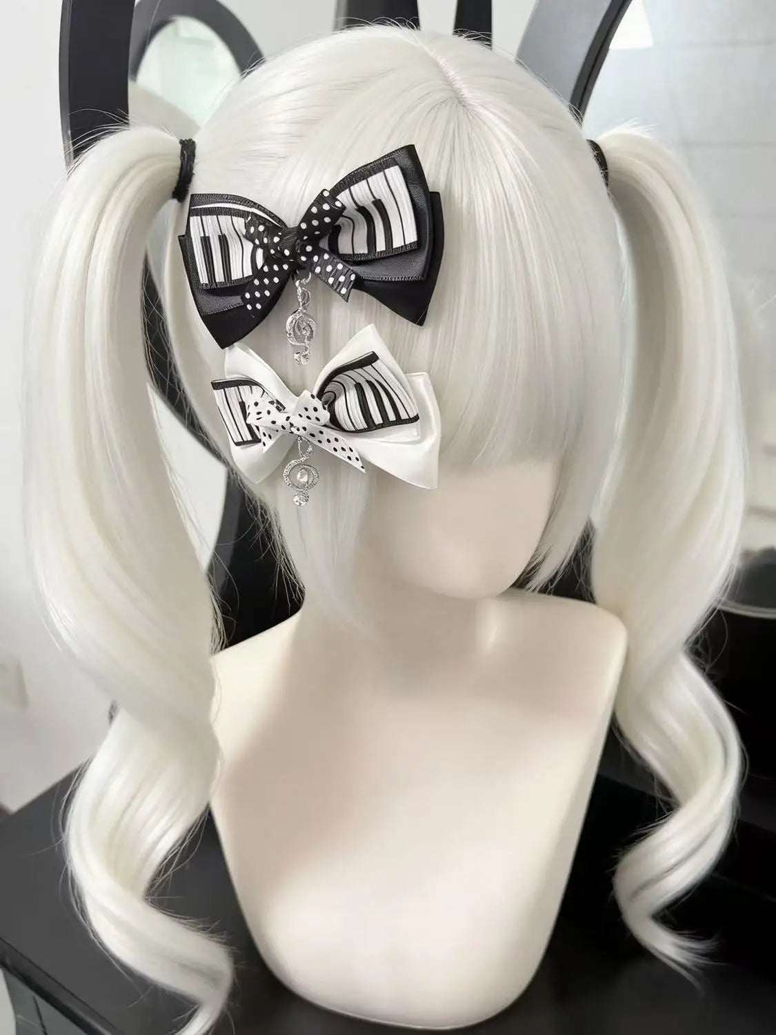 Piano Key Polka Dot Bow Hair Clip
