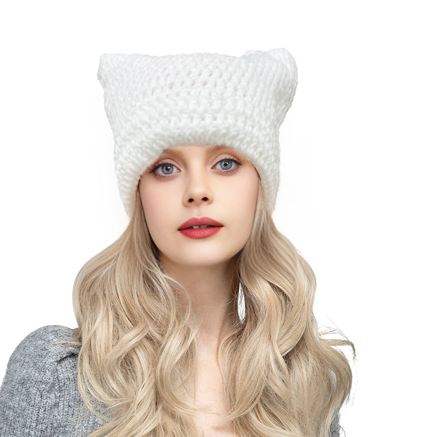 Striped Cat Ear Crochet Beanie