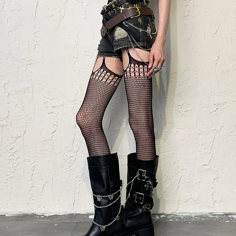 Cut-Out Fishnet Suspender Tights (Garter Look)