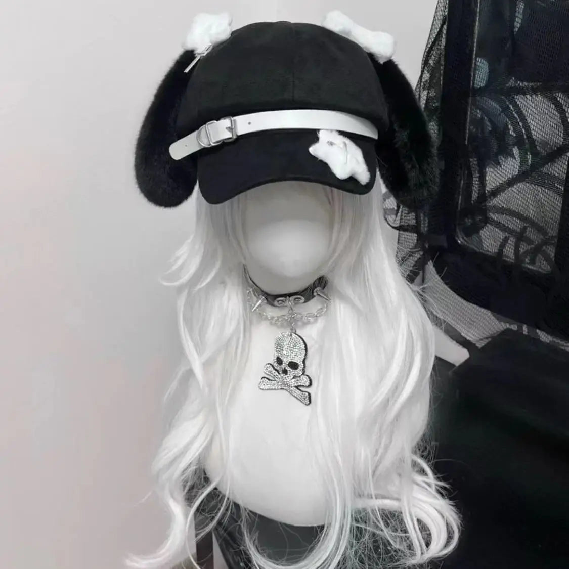 Bunny Ear Suede Newsboy Cap with Belt Buckle