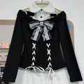 Sweet Y2K Lolita Skirt Set – Knit Off-Shoulder Top & Plaid Mini Skirt